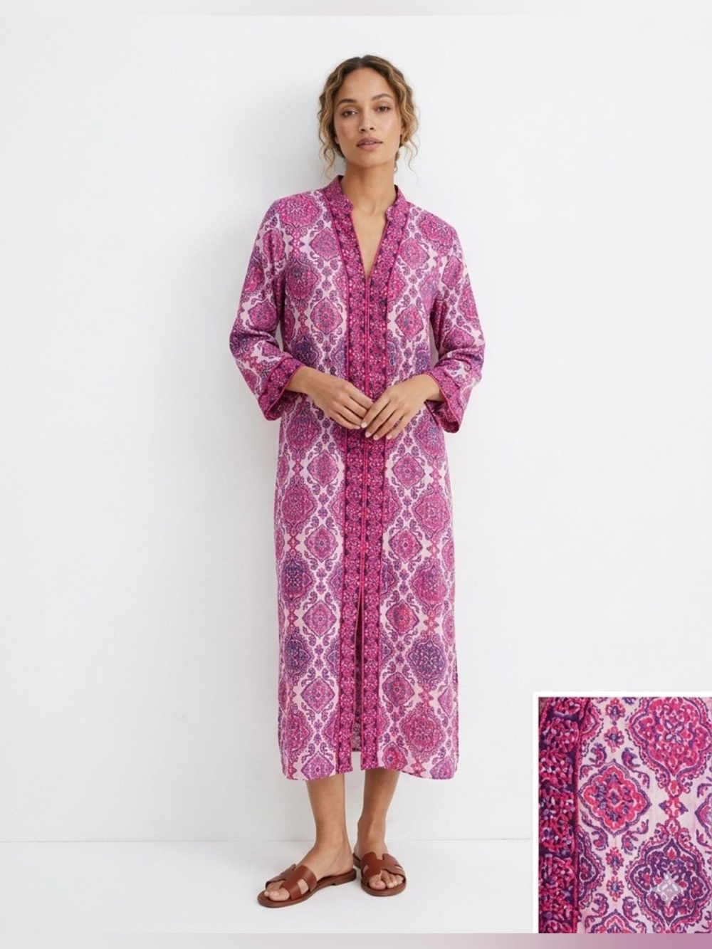 Charter Club Pink and Purple Patterned Long Sleeve Dress